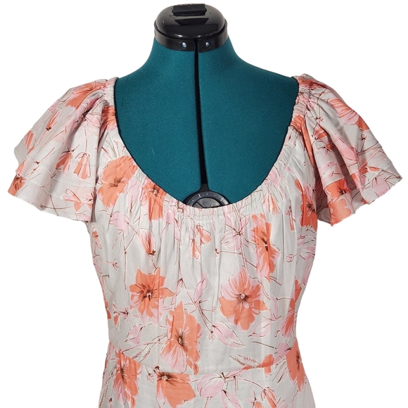 Rebecca Taylor La Vie Louise Floral Ruffle Midi Dress in Soft Blue/Peach Small - Picture 5 of 11